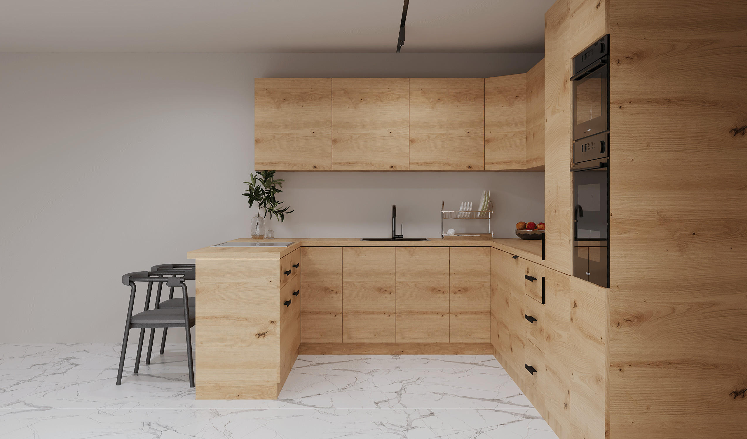 WINKELKÜCHE 390 × 260 cm - Langen K106-M860 - in Artisan Eiche - Schwarz/Eiche Artisan, Holz/Holzwerkstoff (390/260/212cm)