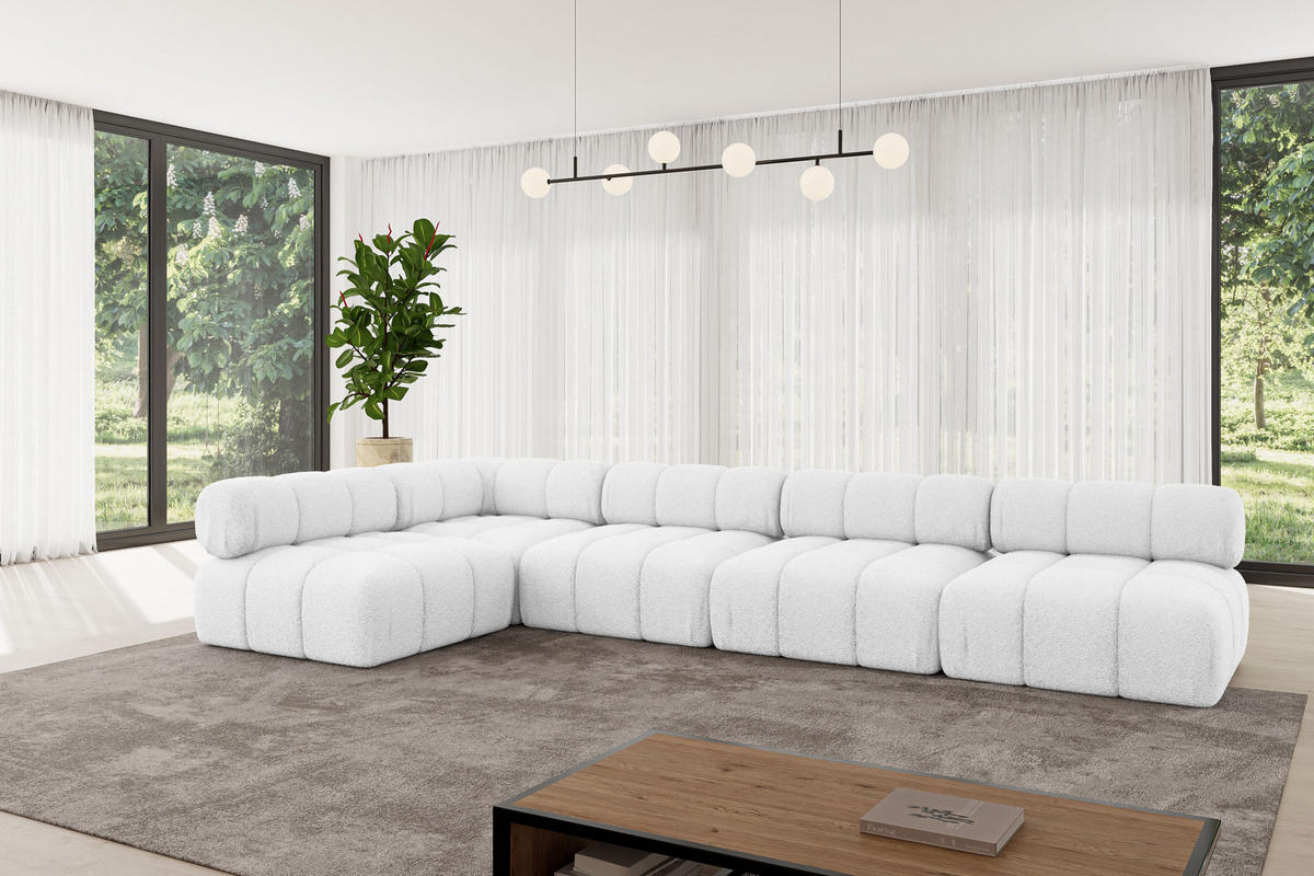 ECKSOFA modulares Sofa Samaro-L3 - 380x190x70 cm Weiß Bouclé - Weiß, Holzwerkstoff/Textil (380/190cm) - ALTDECOR