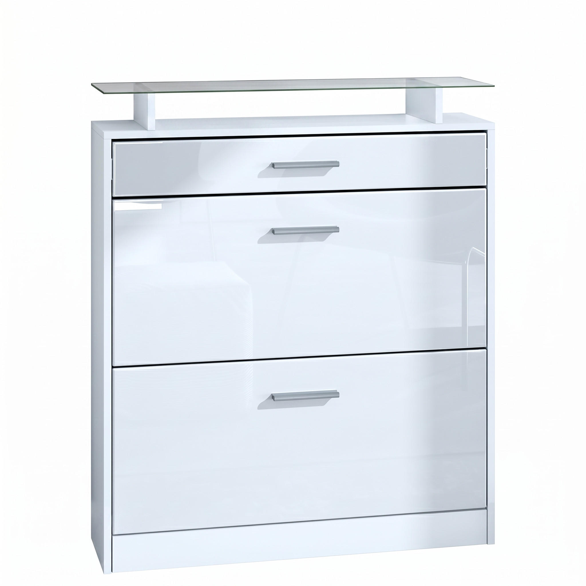 SCHUHSCHRANK Loret Front in Weiß Hochglanz - Weiß Hochglanz, Holzwerkstoff (89/104/23cm) - Vladon