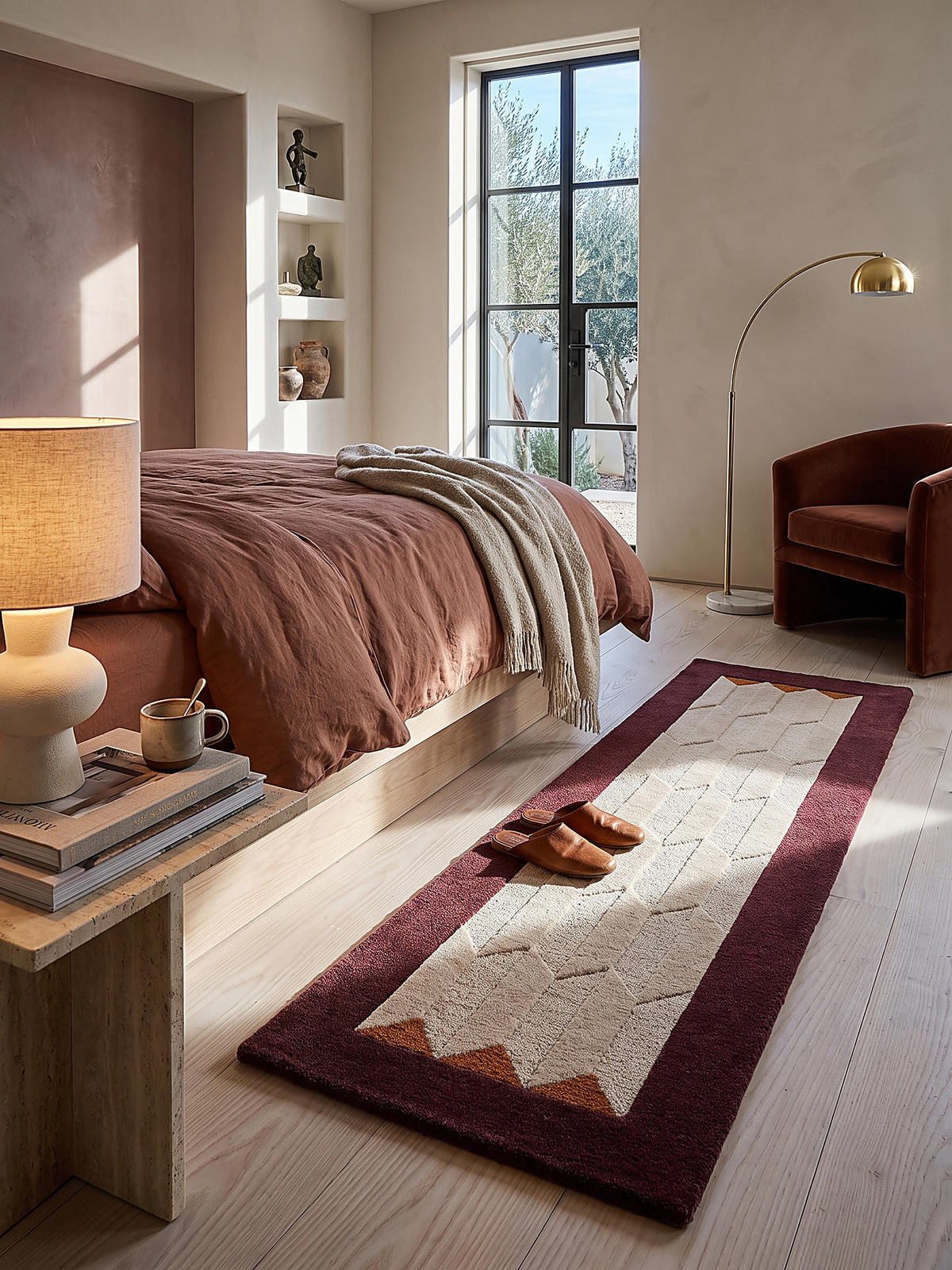 TEPPICHLÄUFER handgetuftet DARENT, Wabenmuster, Bordeauxrot, 60 x 230 cm - Rot, Textil (60/230cm) - KADIMA DESIGN