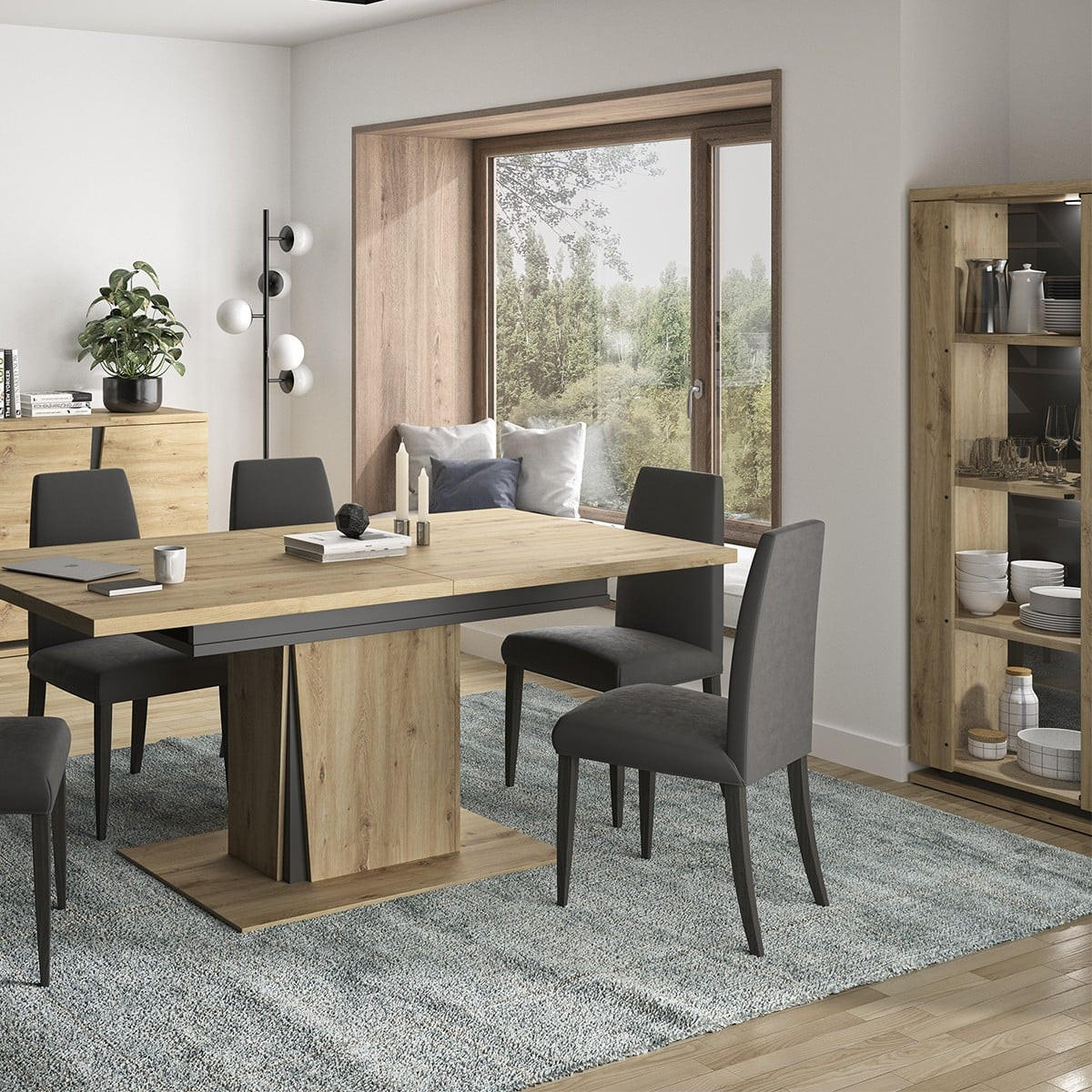 GESCHIRRSCHRANK 2-türiger mit Beleuchtung 120/170/45 cm - Eschefarben, Holzwerkstoff (120/170/45cm) - Calicosy