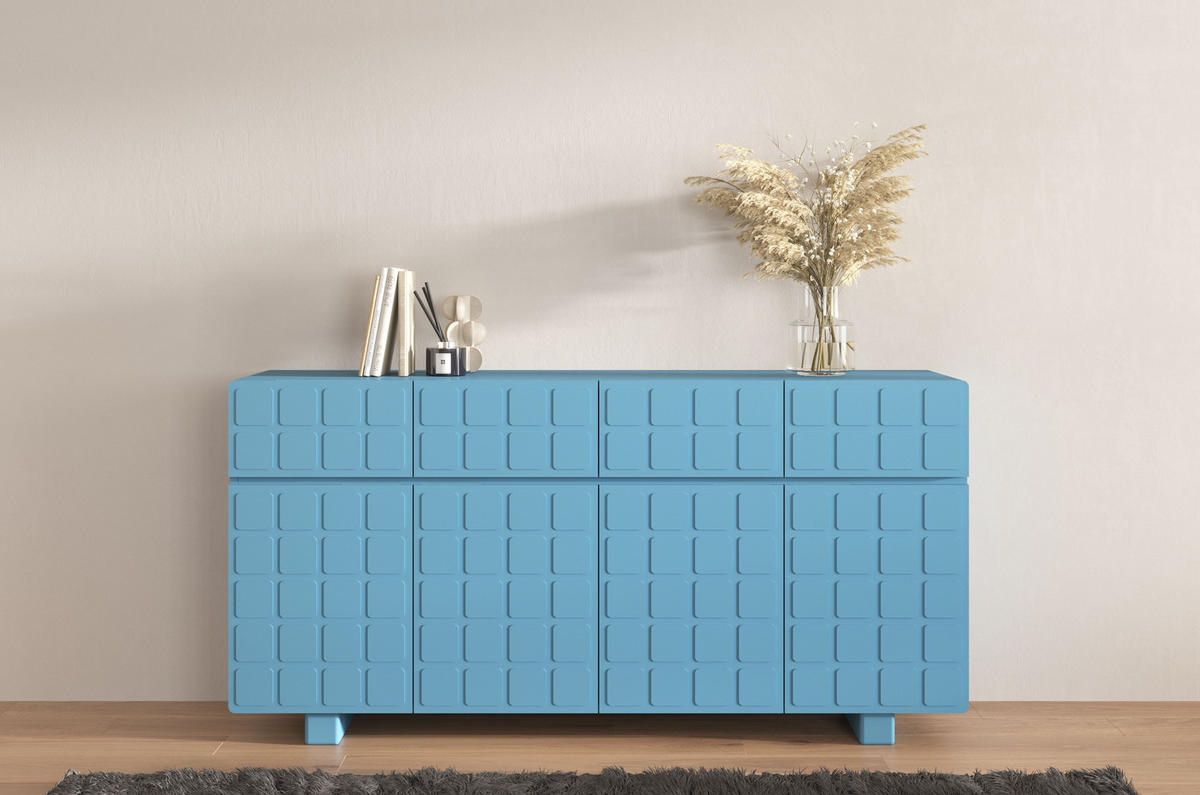 SIDEBOARD Cubo Long, Geometrische 3D Fronten, 169 cm, Blau - Pastellblau, Holz/Holzwerkstoff (168.9/83.8/41.8cm) - Skandica