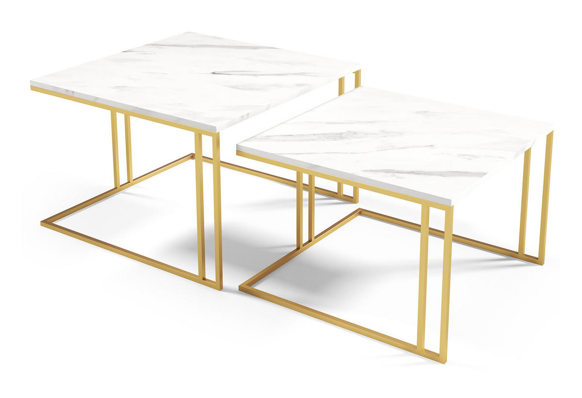 COUCHTISCH Astro Bianco Marmor / Gold (2er-Set) - Goldfarben/Weiß, Holz/Holzwerkstoff (76/142/50cm) - Feldmann-Wohnen