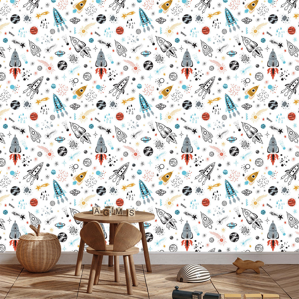 VLIESTAPETE Planeten, Sterne und Raketen – Bunt, Weiß – 50x1000 cm - Multicolor/Weiß, Papier (50/1000cm) - Muralo