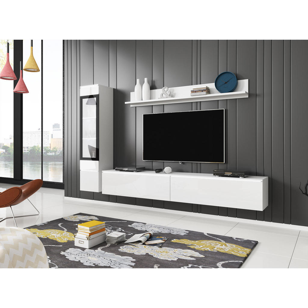 Thumbnail - Feldmann-Wohnen Wohnwand, Weiß, Schwarz, Holz, 3 Fächer, Rechteckig, 210x130x33 cm, Wohnzimmer, Wohnwände, Anbauwände
