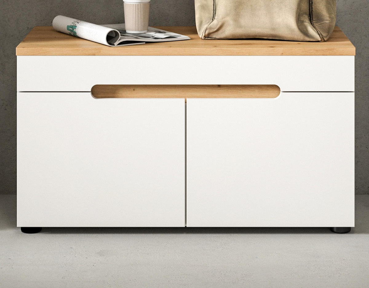 GARDEROBENBANK weiß, Eiche Artisan 80 cm, Schuhbank mit Soft-Close - Weiß, Holzwerkstoff (80/45/37cm) - Inn.Furn