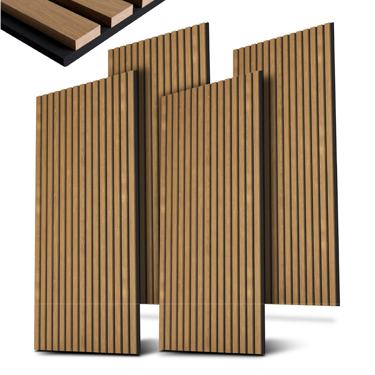 WANDPANEELE Akustik 120x60 cm Eiche Natur Dunkel (4er-Set) - Braun, Holz (60/120/1.8cm) - Juskys