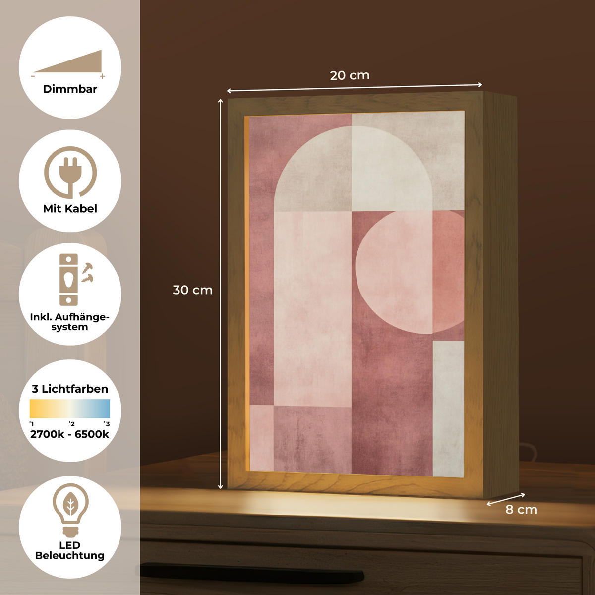 NÁSTĚNNÁ LAMPA Postavy - Abstraktní - Růžová 20x30 cm - starorůžová, kompozitní dřevo (20/30/8cm) - OnlyWow