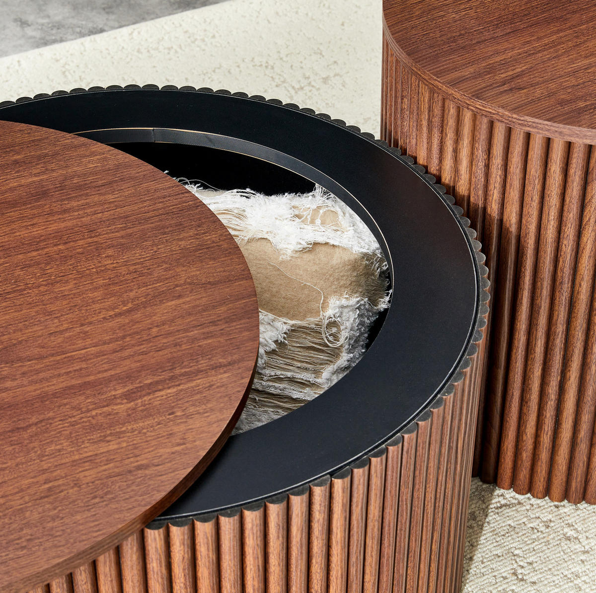 COUCHTISCH-SET 2-teilig in Walnussoptik mit Stauraum und Säulendesign,65/65/40 cm - Walnussfarben, Holzwerkstoff (65/65/40cm) - BEAOK