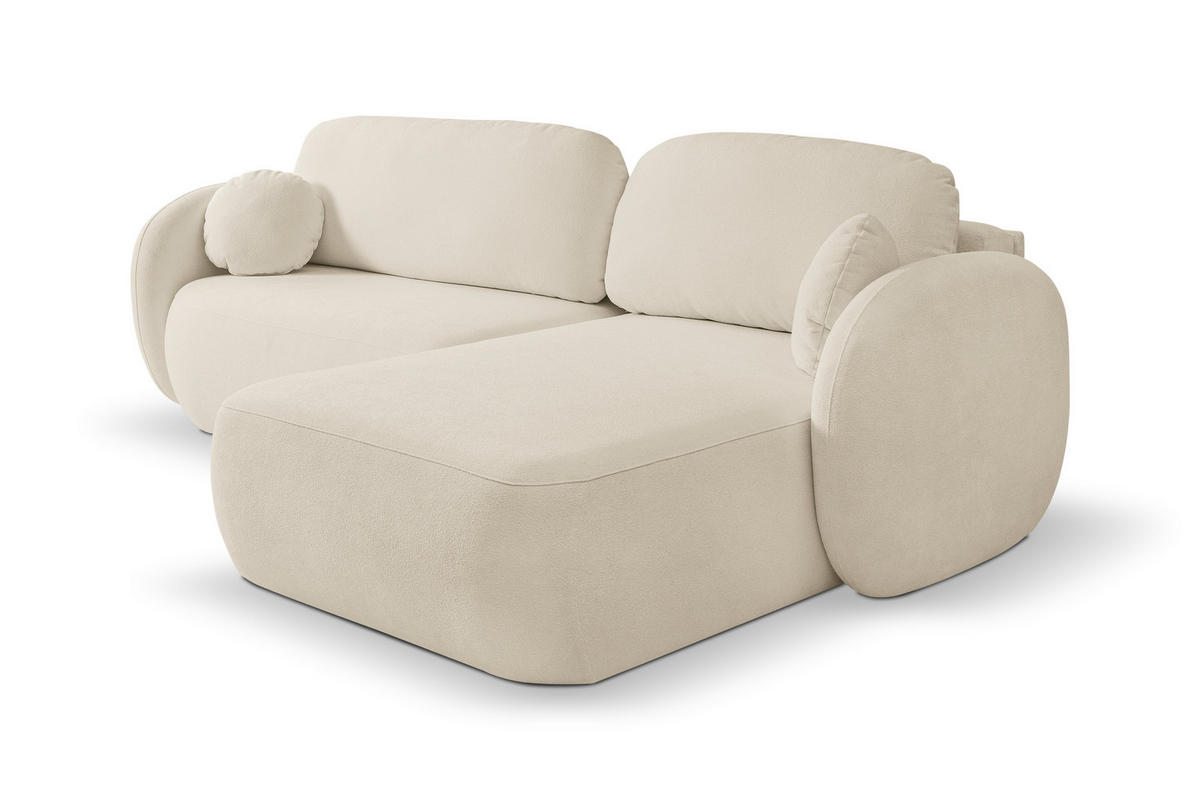 ECKSOFA AMICO R-S Creme Geflochtener Stoff mit Schlaffunktion - Creme, Holz (248/174cm) - MASSENO