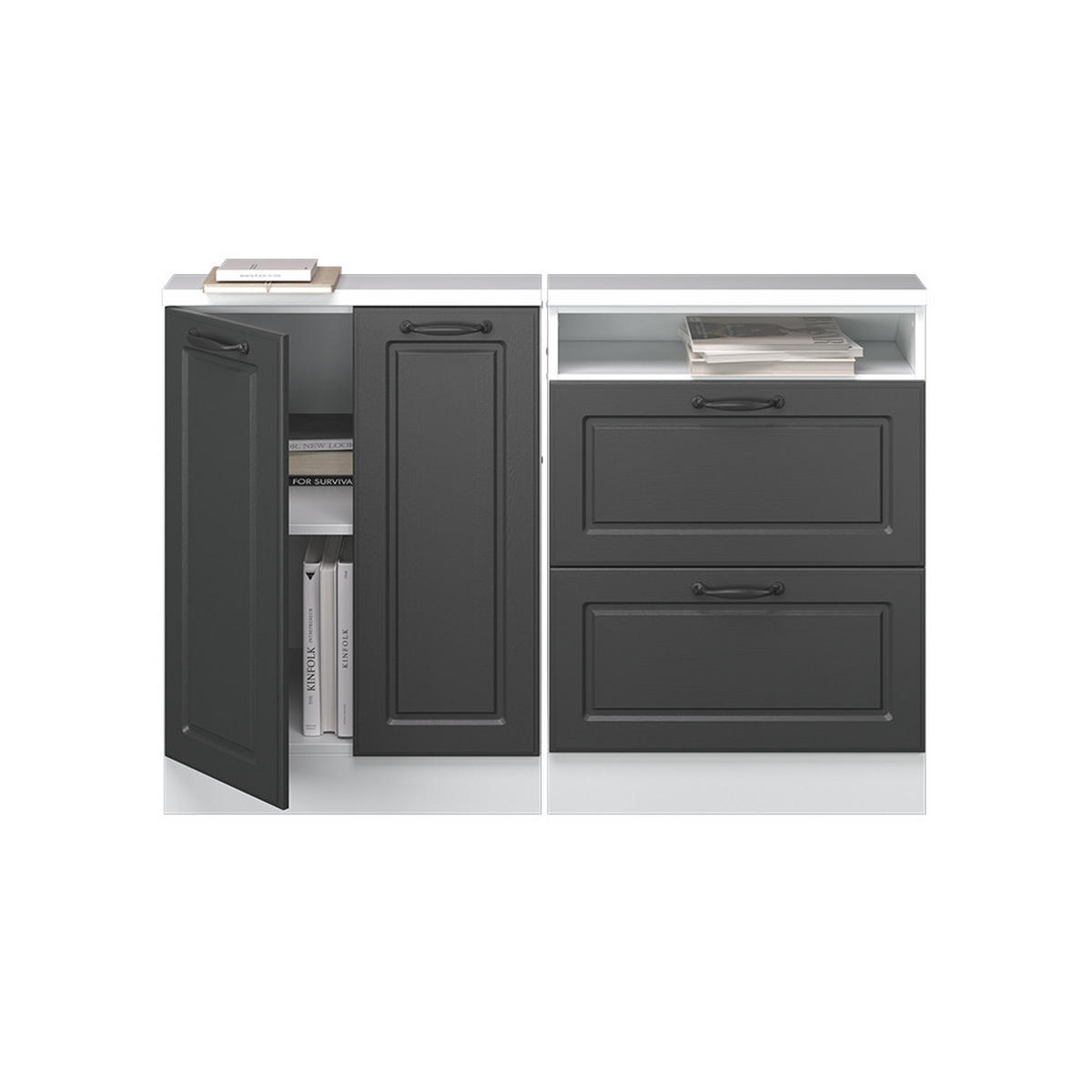 DACHSCHRÄGENSCHRANK-SET Rion Anthrazit Landhaus/Weiß 2er Set - Anthrazit/Weiß, Holzwerkstoff (120/81.6/46cm) - Vicco