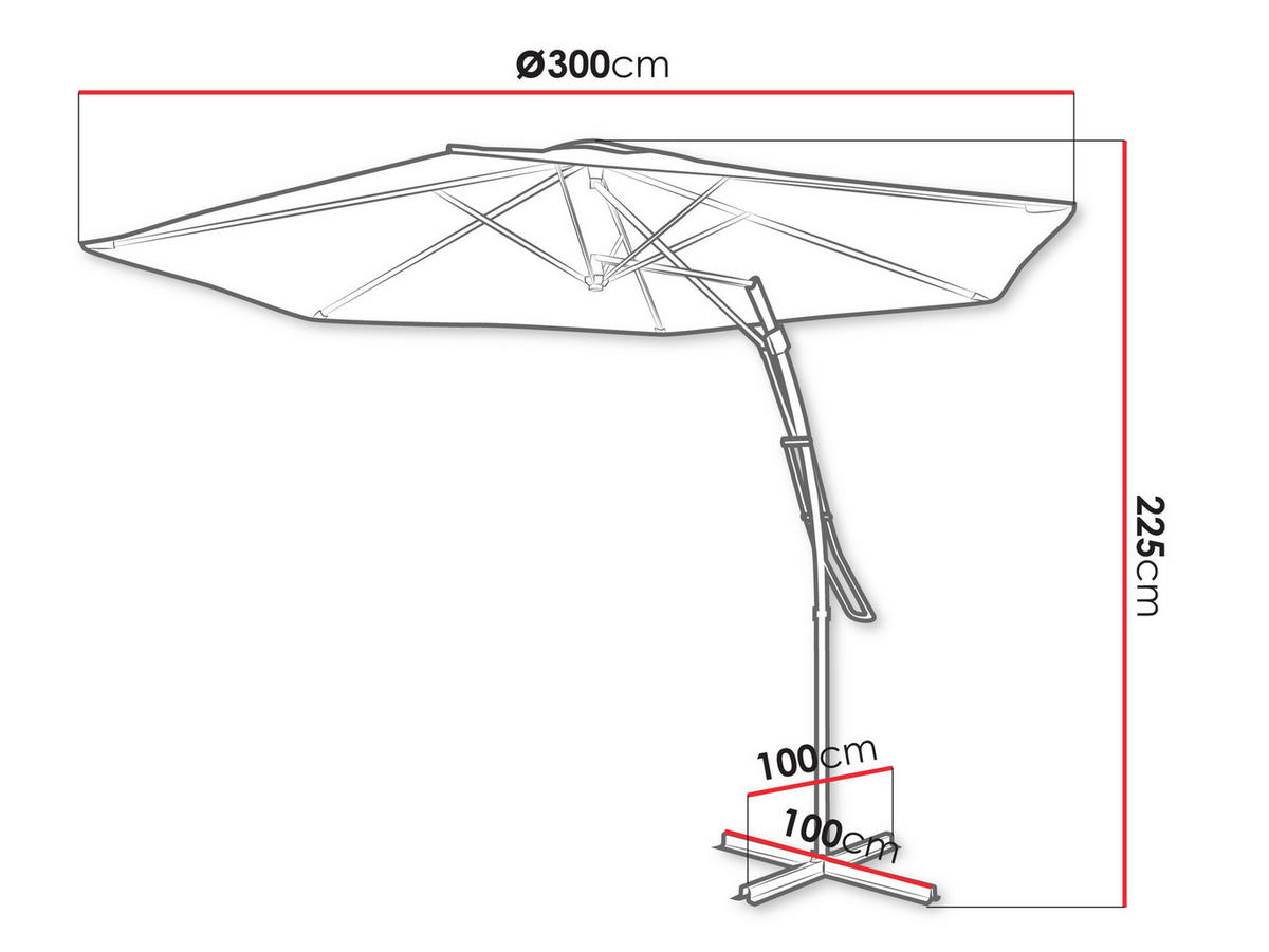SONNENSCHIRM Kojki 300 cm - Schwarz/Grau, Metall (300/300cm) - MIRJAN24