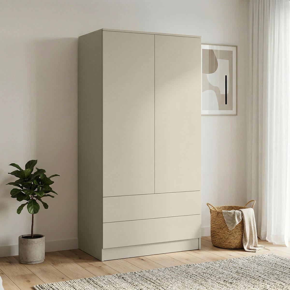 DREHTÜRENSCHRANK Look mit 2 Türen und Schubladen, 90 cm, Kaschmir - Kaschmir, Holzwerkstoff (90/180/50cm) - Beautysofa