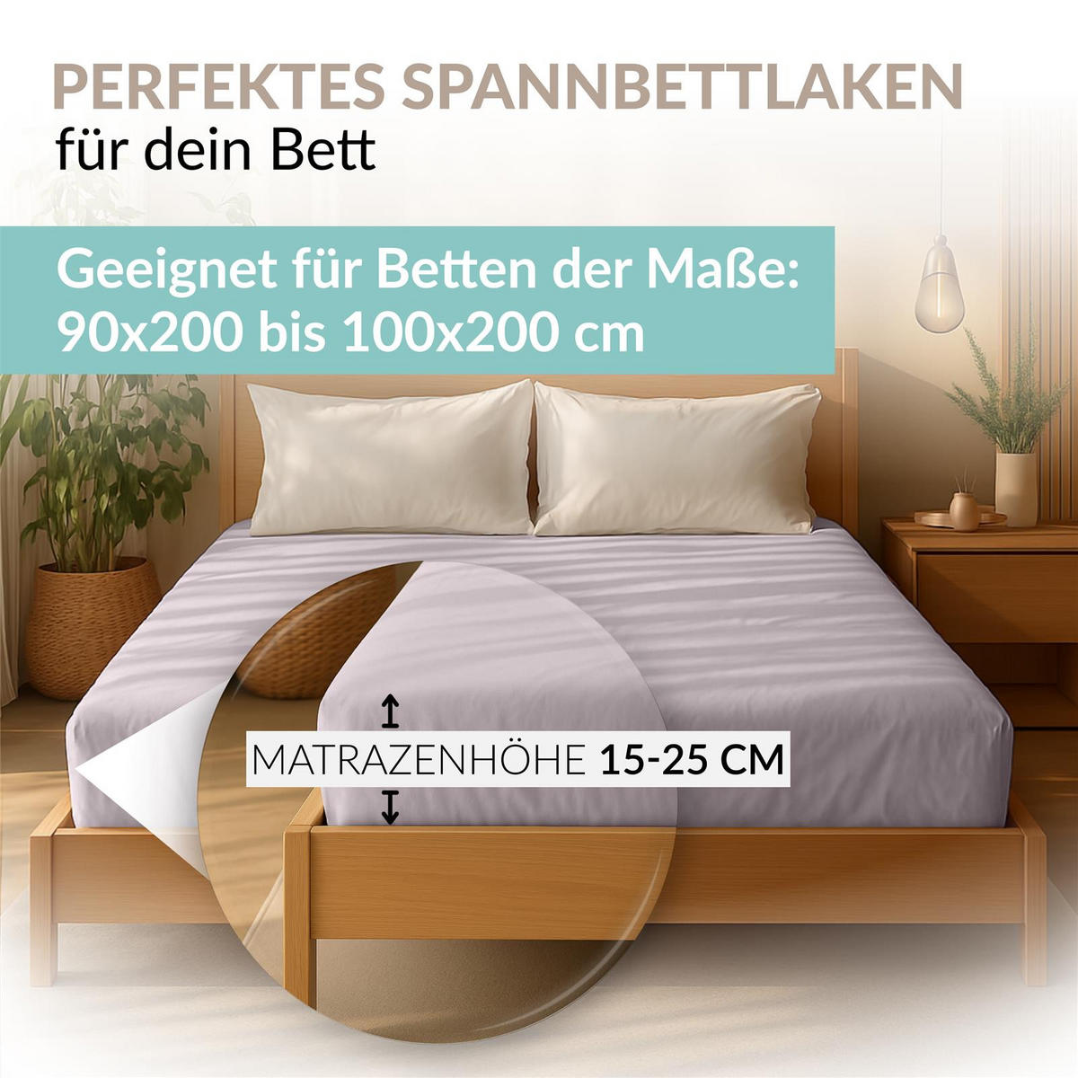 JERSEY-SPANNBETTTUCH 180x200 - 200x200 Große Bettlaken aus 100% Baumwolle, Spannbettlaken Laken Uni Platin - Platinfarben, Textil (200/200cm) - Carpe Sonno
