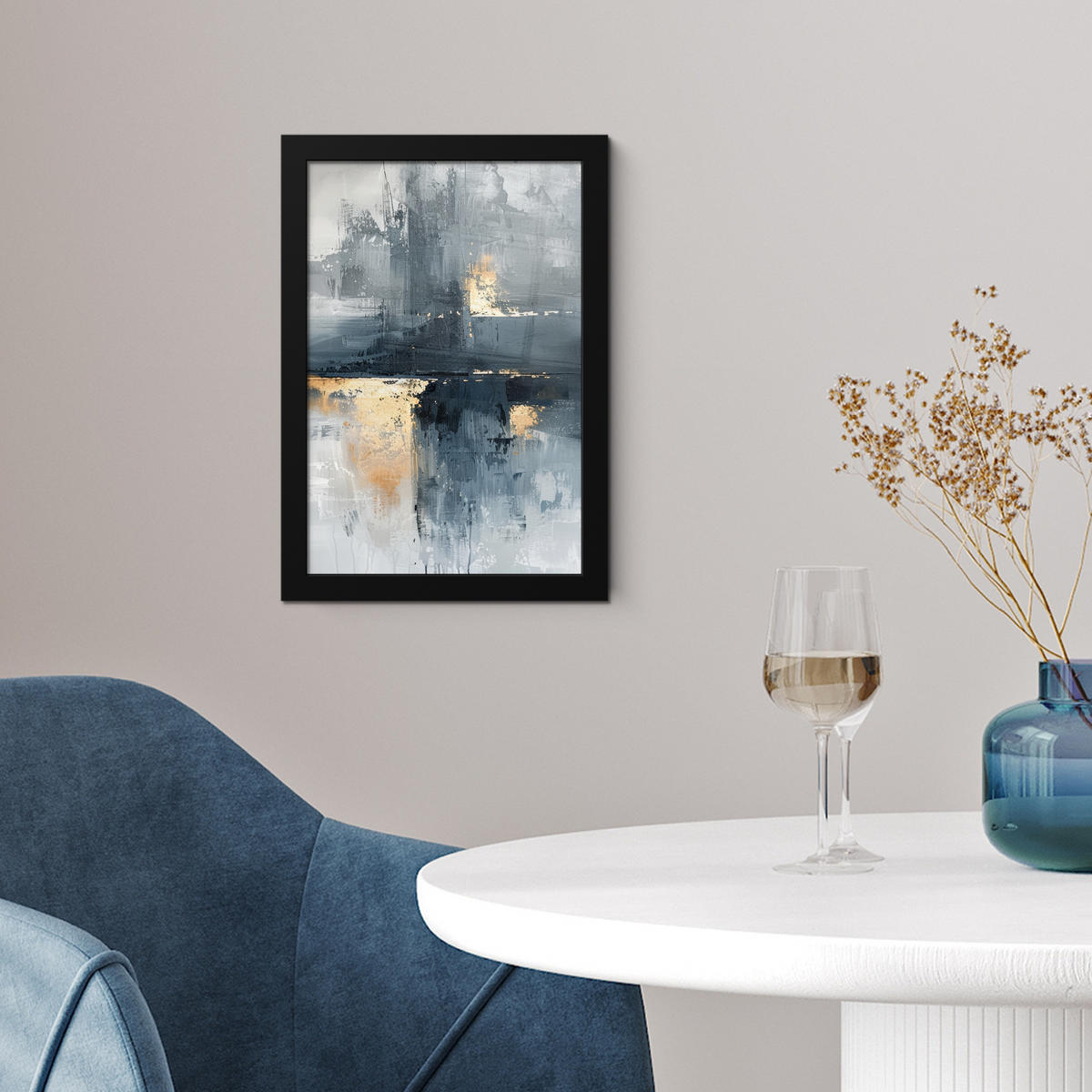 GERAHMTES BILD Kunst - Grau - Gold - Abstrakt 20x30 cm - Dunkelgrau, Papier (20/30cm) - MuchoWow