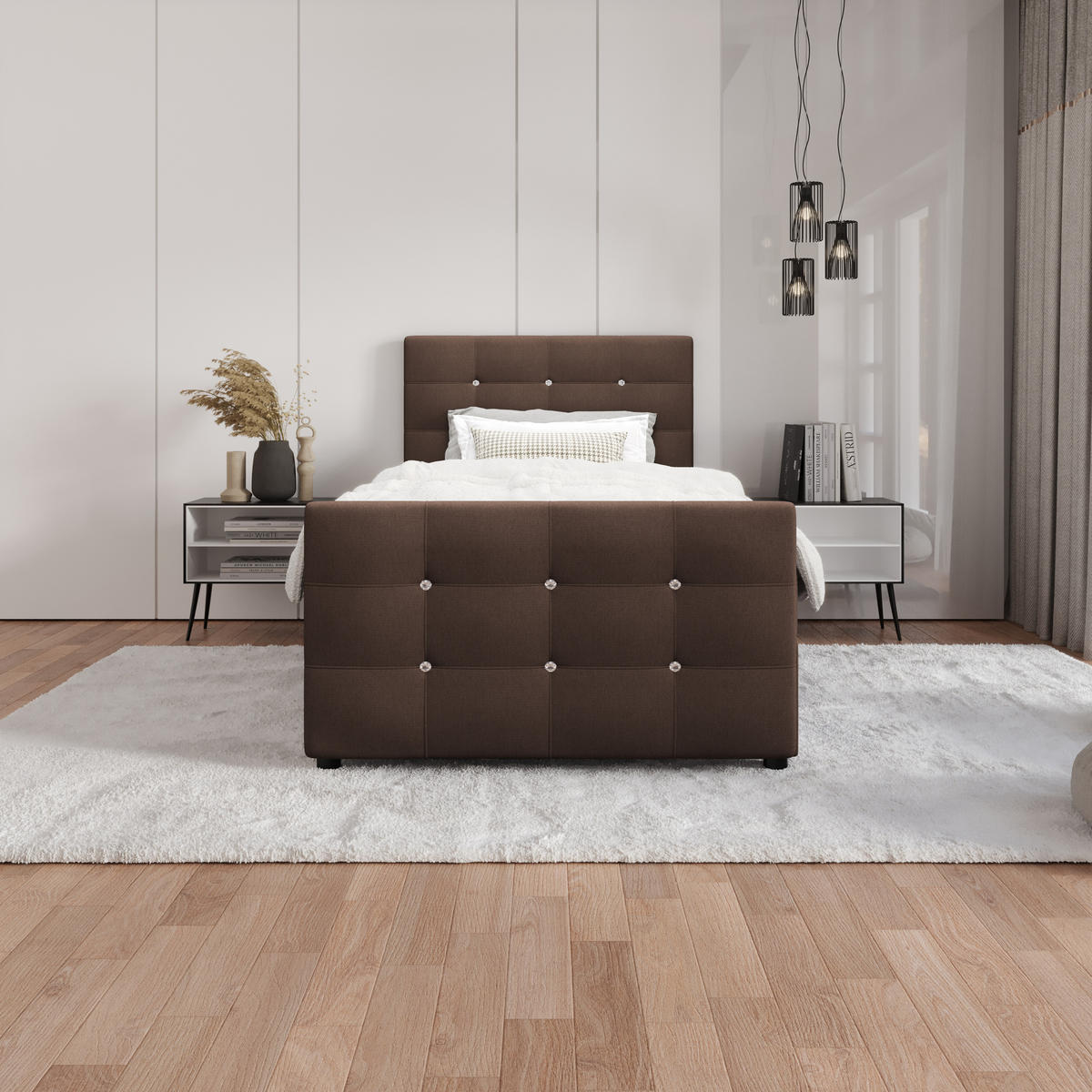 BOXBETT KLEO mini 100x200, mit Matratze H3, Bonell und Topper, Cosmic 800 - Dunkelbraun, Holz/Kunststoff (100/200cm) - Bedante