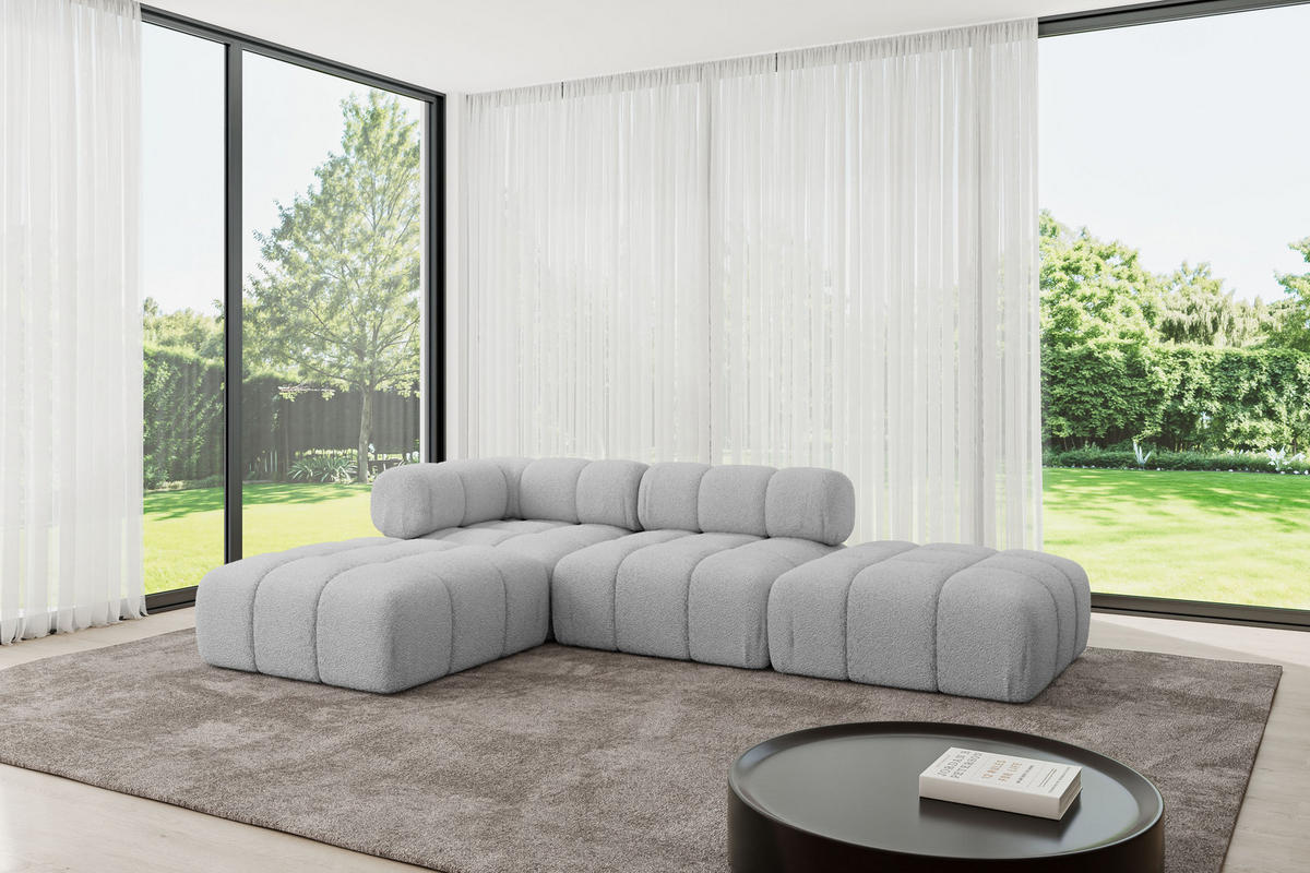 ECKSOFA modulares Sofa Kerru-L1 - 285x190x70 cm Hellgrau Bouclé - Hellgrau, Holzwerkstoff/Textil (285/190cm) - ALTDECOR