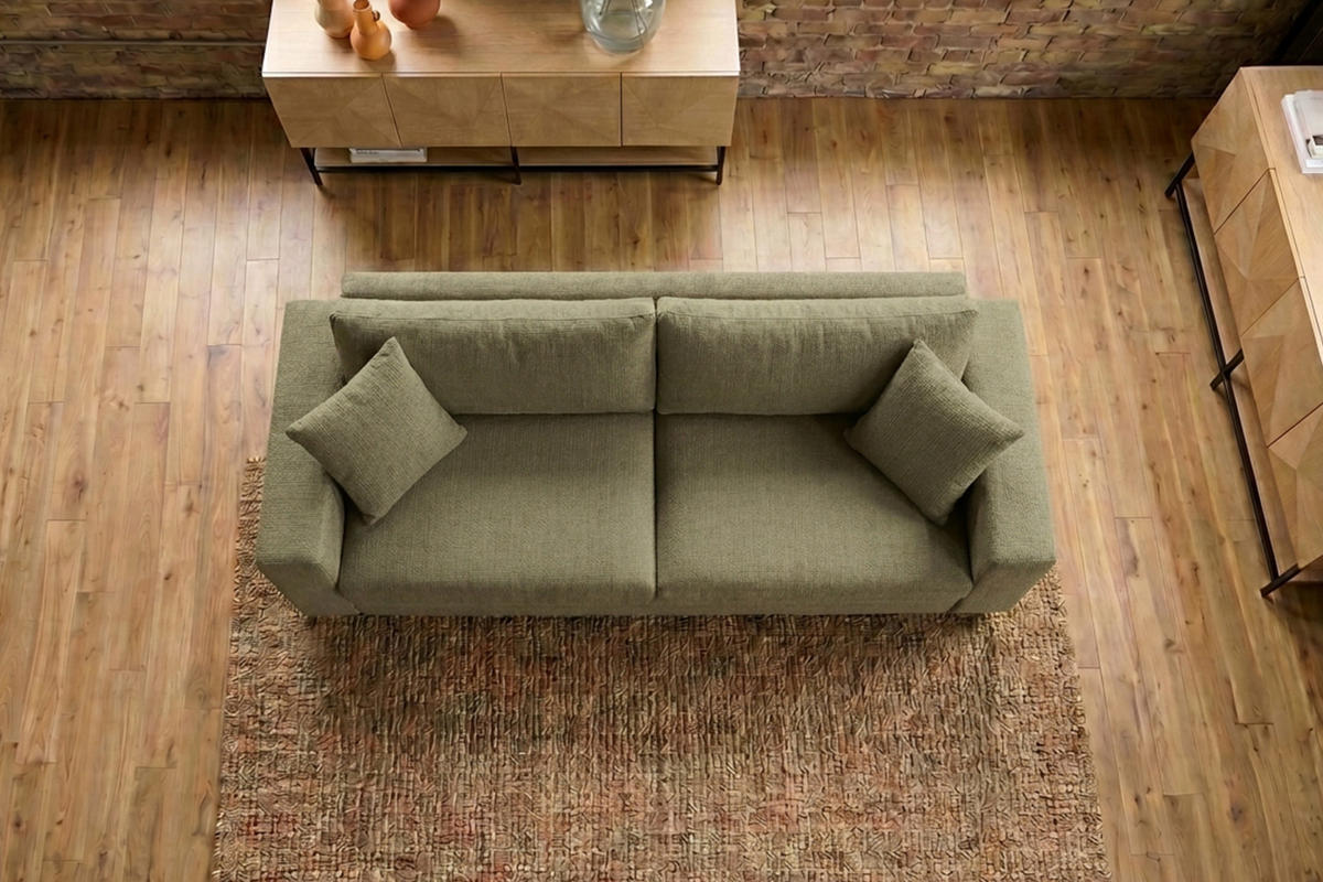 SOFA AMINA Grün Flachgewebe - Schwarz/Grün, Buchenholz/Textil (228/82/101cm) - KAWOLA