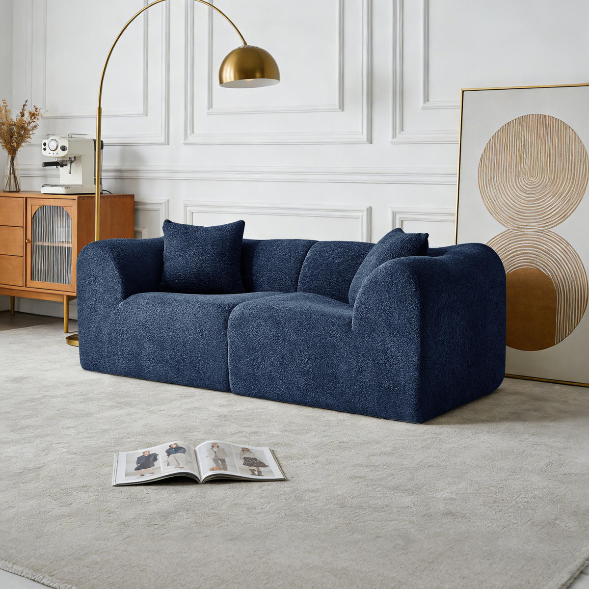 2-SITZER Sofa Samt mit 2 Kissen 193/87/67 cm Blau - Blau, Textil (87/67/193cm) - Redom