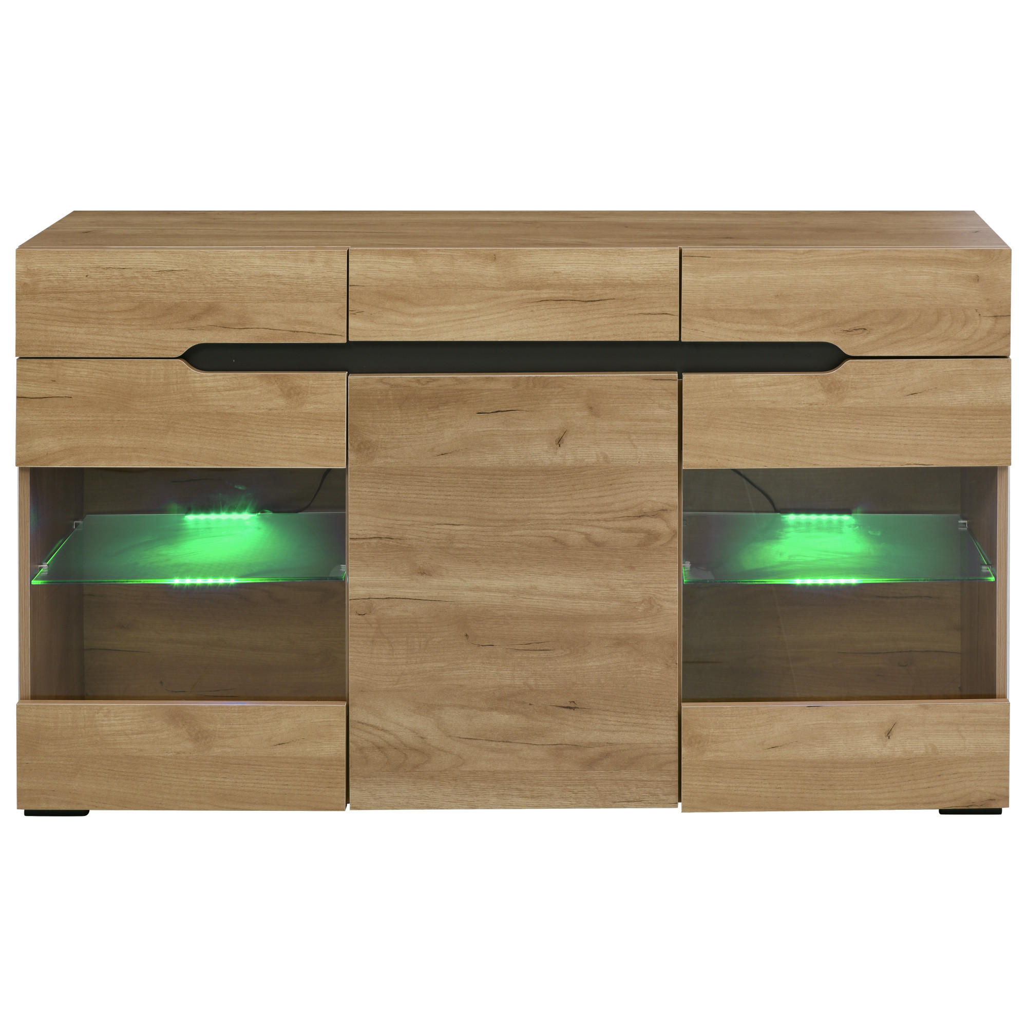 SIDEBOARD LED Modern 3 Türen 3 Schubladen Stauraum Wohnbereich - Eichefarben, Holzwerkstoff (35/80/140cm) - FLIEKS