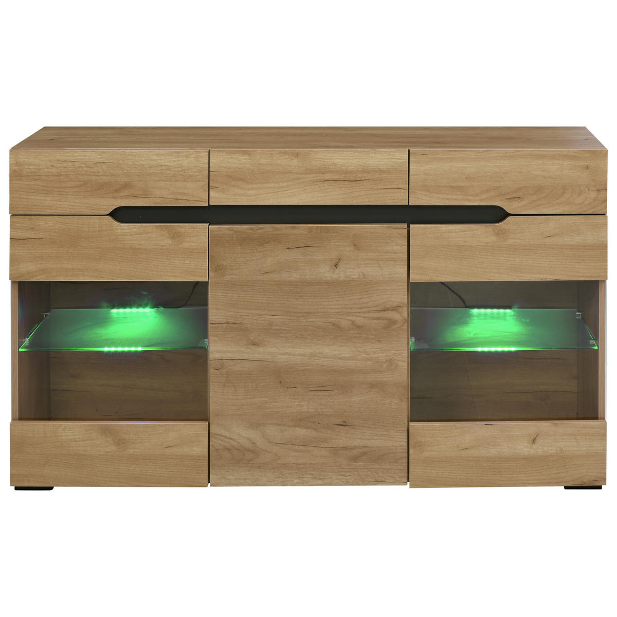 SIDEBOARD 140/35/80 cm mit 3 Türen, 3 Schubladen & LED in Eiche-Optik - Naturfarben, Holzwerkstoff (140/80/35cm) - BEAOK