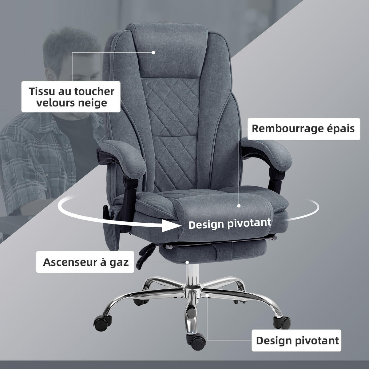 CHEFSESSEL DE-11728 mit massage- & heizfunktion neigbar Grau - Dunkelgrau, Textil (72/119/67cm) - ComfortXL