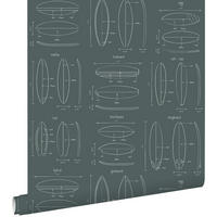 TAPETE technische Zeichnungen von Surfbrettern 53 cm x 10.05 m - Grün, Papier (53/1000cm) - ESTAhome