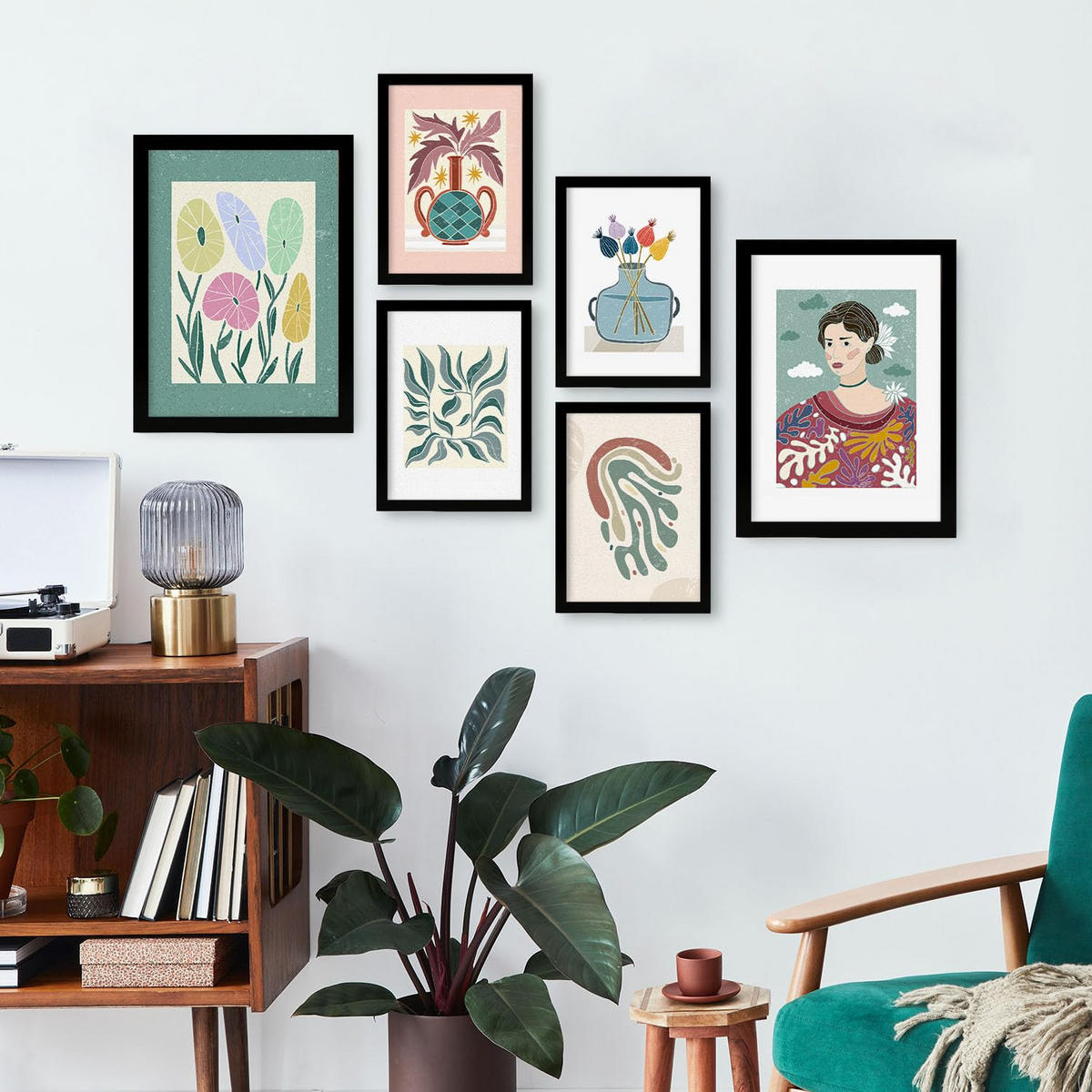 POSTER Set Mit 6 Drucken Blüten In Der Sammlung Von Ethnischenen Ästhetische Dekorative Rahmen Für Ihr Zuhause Wandkunstdruck A3 & A4 Schwarzer Rahmen - Schwarz, Papier (29/3cm) - Nacnic