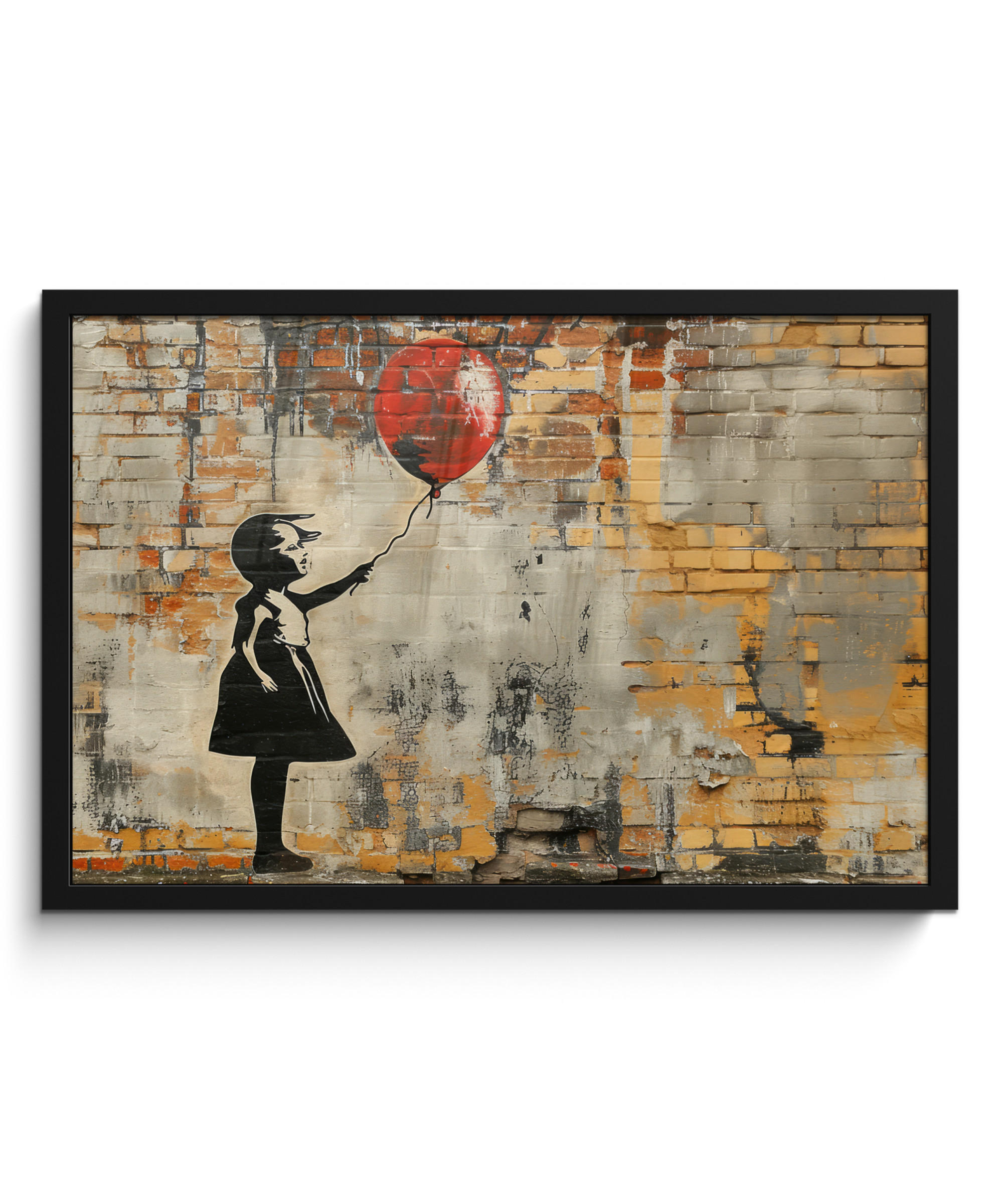 POSTER MIT RAHMENGERAHMTES BILD Graffiti - Banksy - Mädchen - Straßenkunst 60x40 cm - Sandfarben, Papier (60/40cm) - MuchoWow