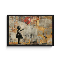 POSTER MIT RAHMENGERAHMTES BILD Graffiti - Banksy - Mädchen - Straßenkunst 60x40 cm - Sandfarben, Papier (60/40cm) - MuchoWow