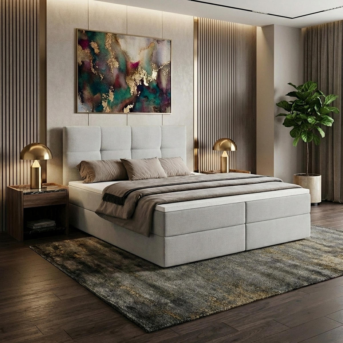 BOXBETT MORENO mit Bettkasten 140x200 cm inkl. Bonell-Federkernmatratze H3 und Topper – Polsterbett Stoff ASTI Hellgrau - Hellgrau, Textil (140/200cm) - Luxkor24