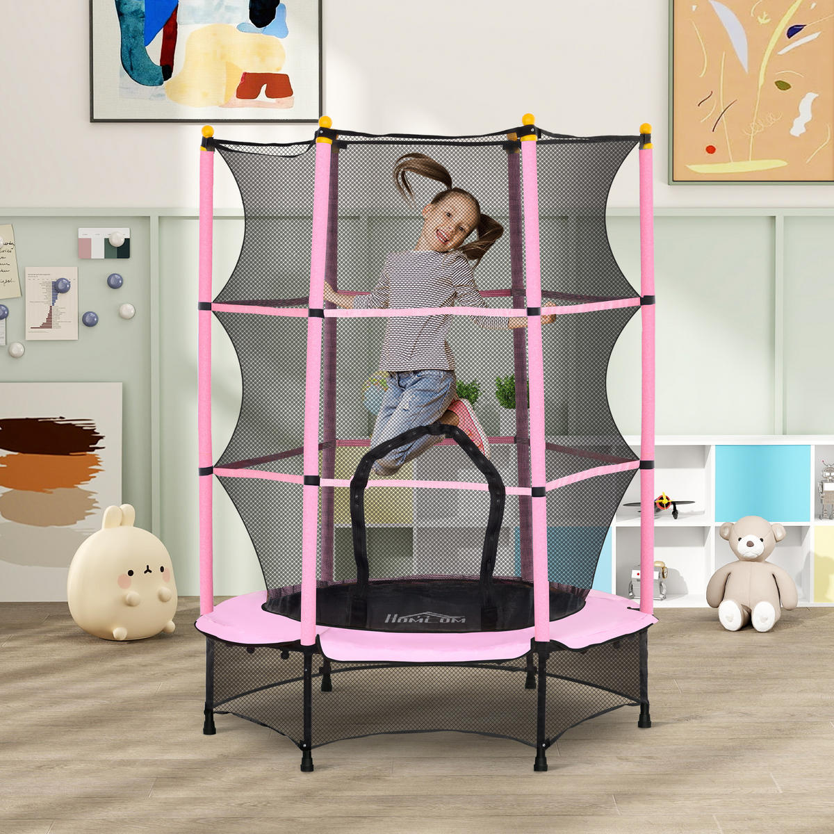 KINDERTRAMPOLIN - Rosa, Kunststoff/Metall (140/140cm) - HOMCOM