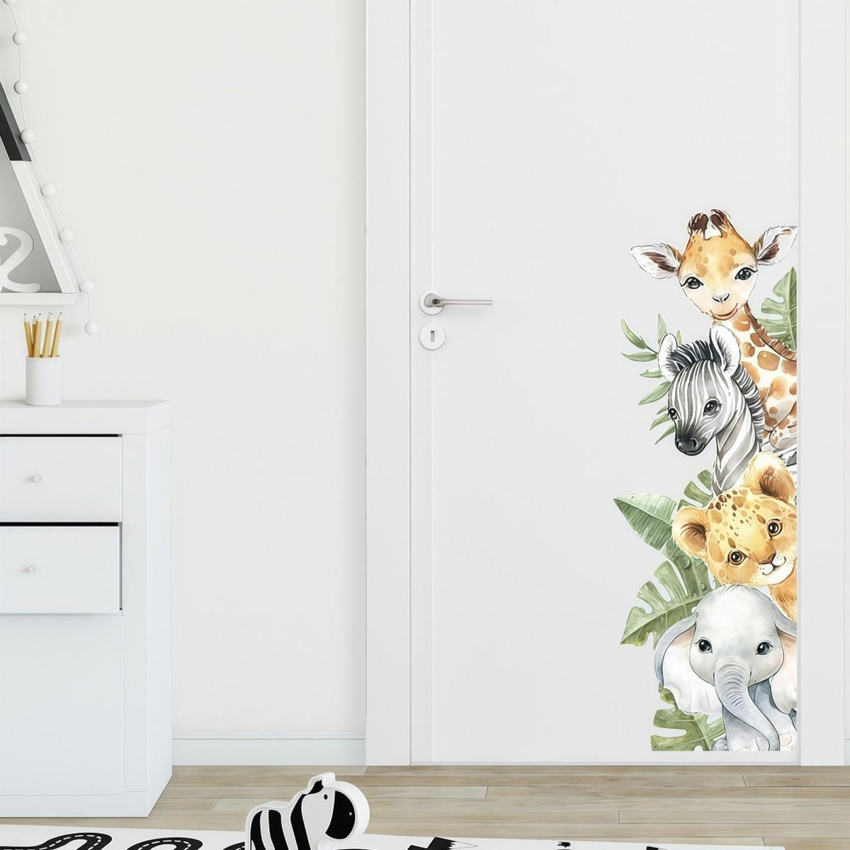 WANDAUFKLEBER Dschungeltiere, Giraffe Zebra, Comic Stil - Weiß, Kunststoff (97/1/33cm) - Authentics