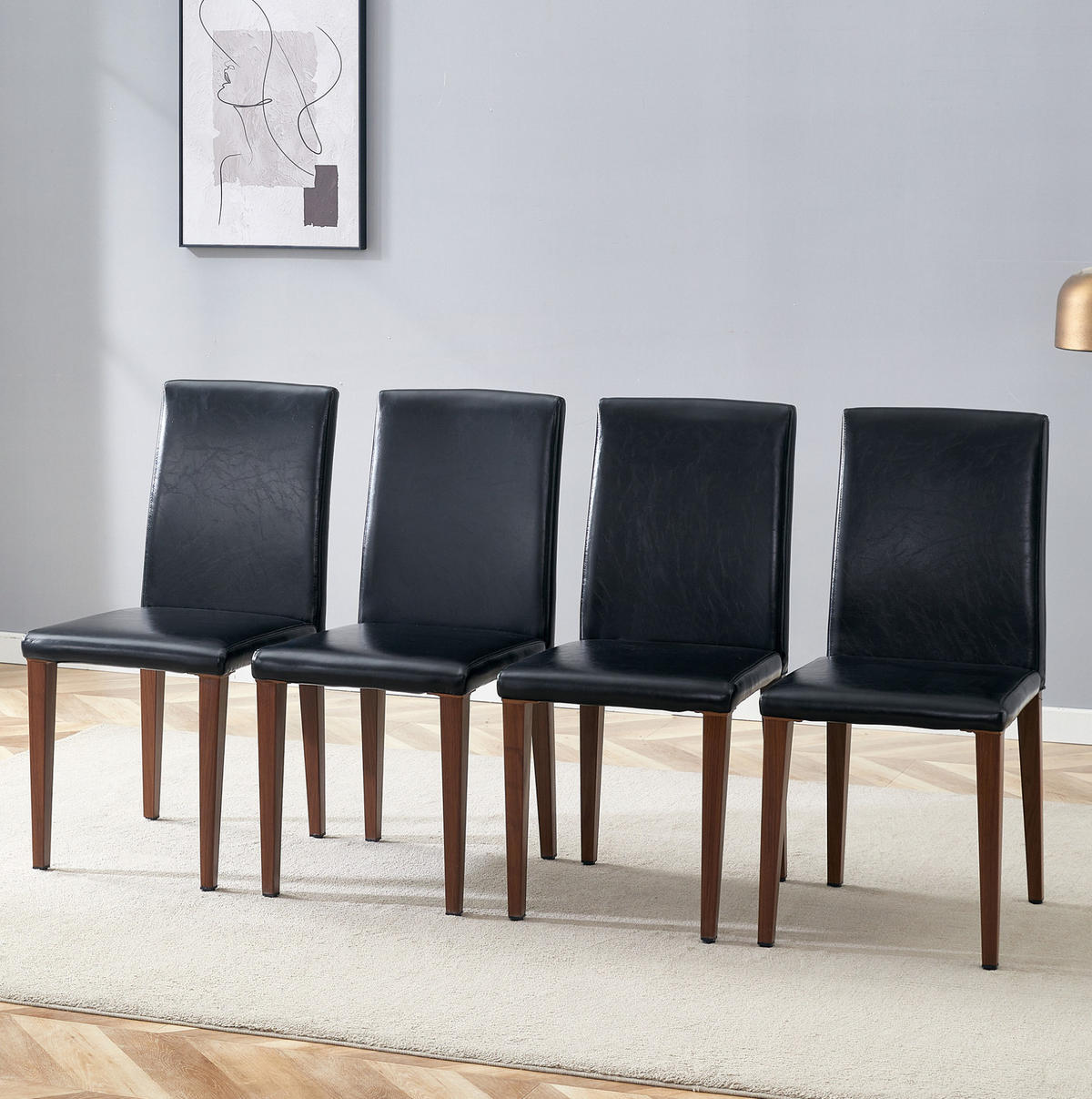 ESSZIMMERSTUHL 4er-Set 90 cm PU-Leder Schwarz Nussbaumoptik - Schwarz, Metall (47/90/41cm) - Meubliv