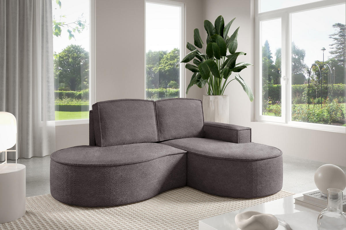 ECKSOFA MOLLY – Halbkreisförmig, Abriamo-Bouclé, Lose Kissen, Bouclé-Bezug, 210x157x88 cm, Rechts, Grau Seide - Hellgrau, Holz/Textil (210/157cm) - DomoHome