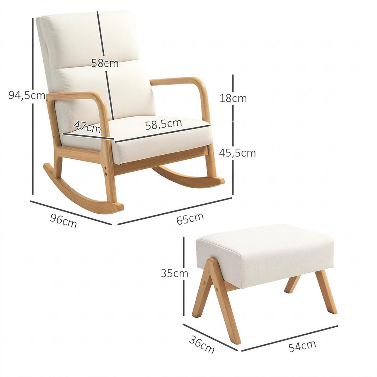 SCHAUKELSTUHL 96/65/94.5 cm Cremeweiß mit Hocker - Creme, Textil (65/94.5/96cm) - Oxeza