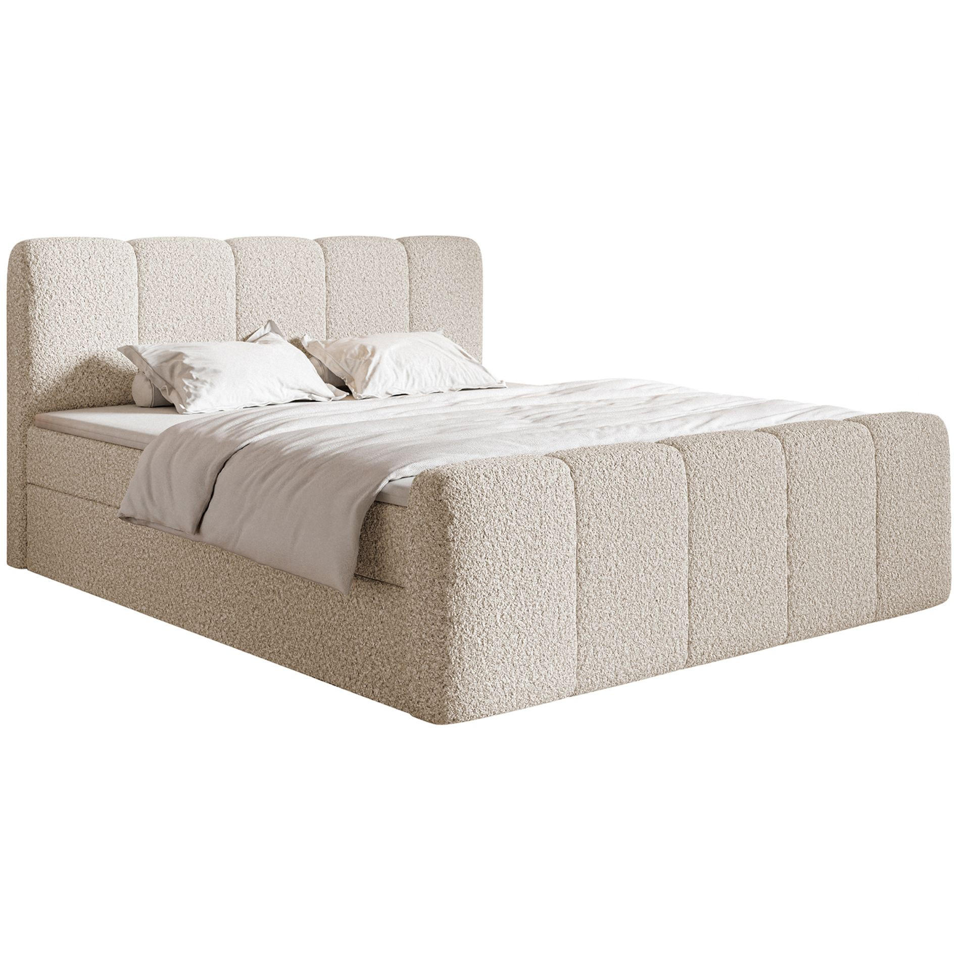 BOXBETT Cloudy II mit Bettkästen und Topper Bouclé Hellbeige, 180x200 cm - Ecru/Schwarz, Kunststoff/Textil (180/200cm) - Selsey
