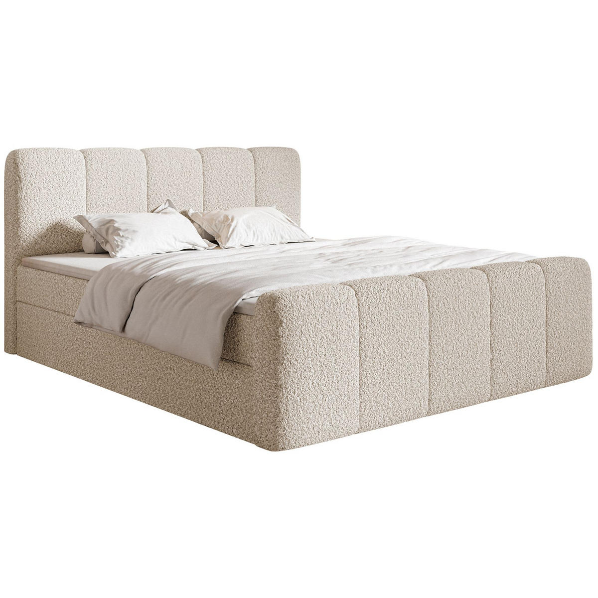 BOXBETT Cloudy II mit Bettkästen und Topper Bouclé Hellbeige, 200x200 cm - Ecru/Schwarz, Kunststoff/Textil (200/200cm) - Selsey