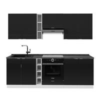 KÜCHENZEILE Fame-Line, Schwarz gestreift/Weiß, 235 cm, AP Anthrazit - Schwarz/Weiß, Holzwerkstoff (235/81.6/60cm) - Vicco