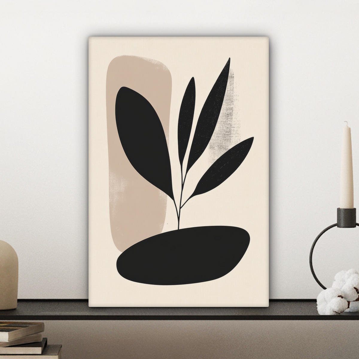 LEINWANDBILD Pflanze - Beige - Japanisch Deko Wohnzimmer 20x30 cm - Schwarz, Textil (20/30cm) - MuchoWow