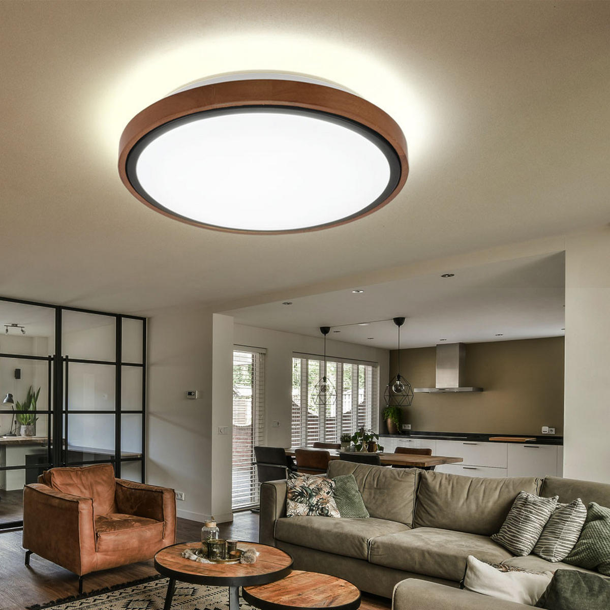 LED DECKENLEUCHTE Bruno Braun Holzoptik - Braun, Holz (43.7/43.7/11cm) - Globo Lighting