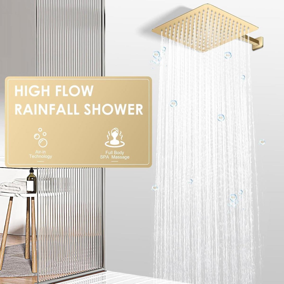 DUSCHKOPF Regendusche 30 cm Gebürstetes Gold Edelstahl - Goldfarben, Metall (30/12.7/30cm)