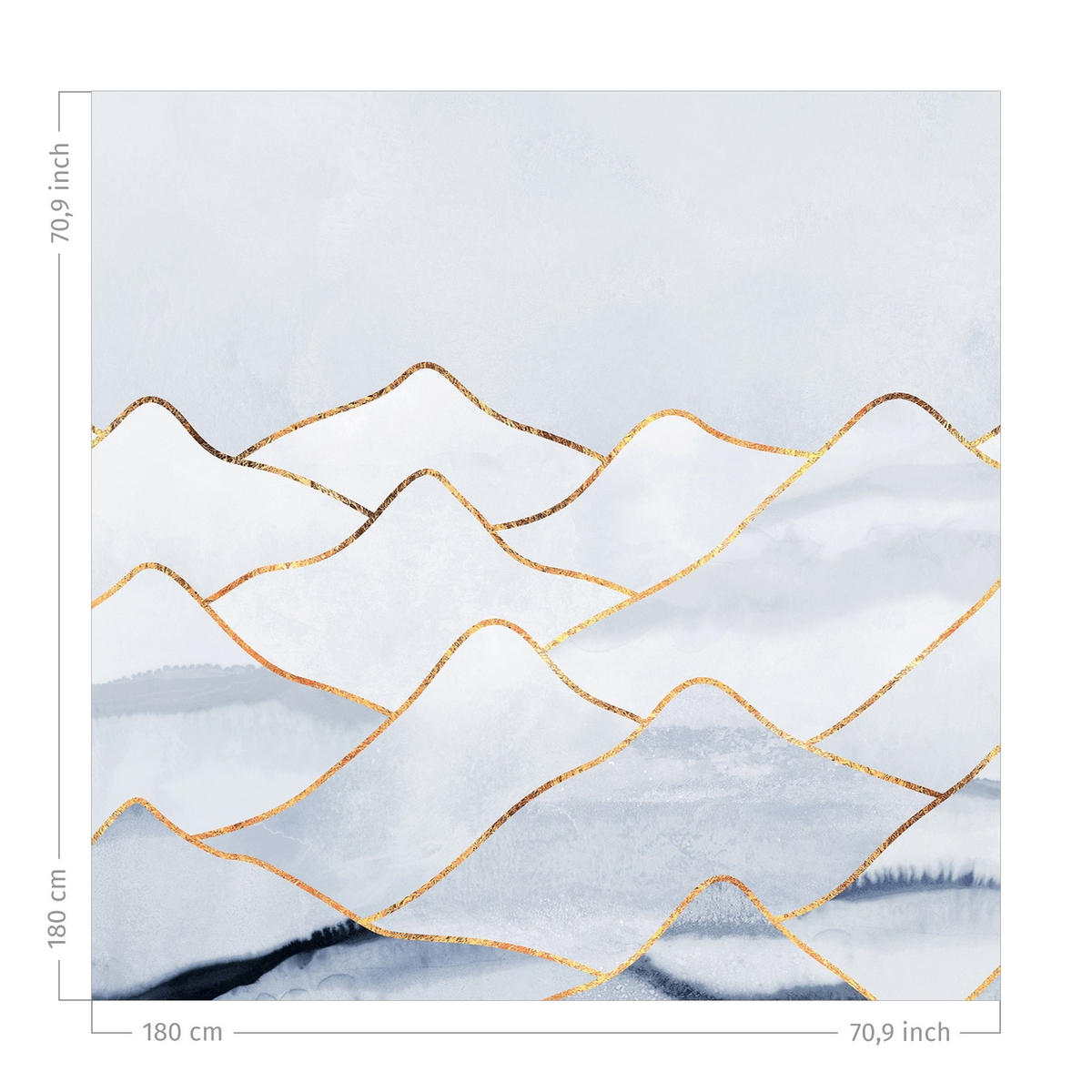 DUSCHVORHANG Aquarell Berge Weiß Gold 180/180 cm - Weiß, Textil (180/180cm) - Bilderwelten