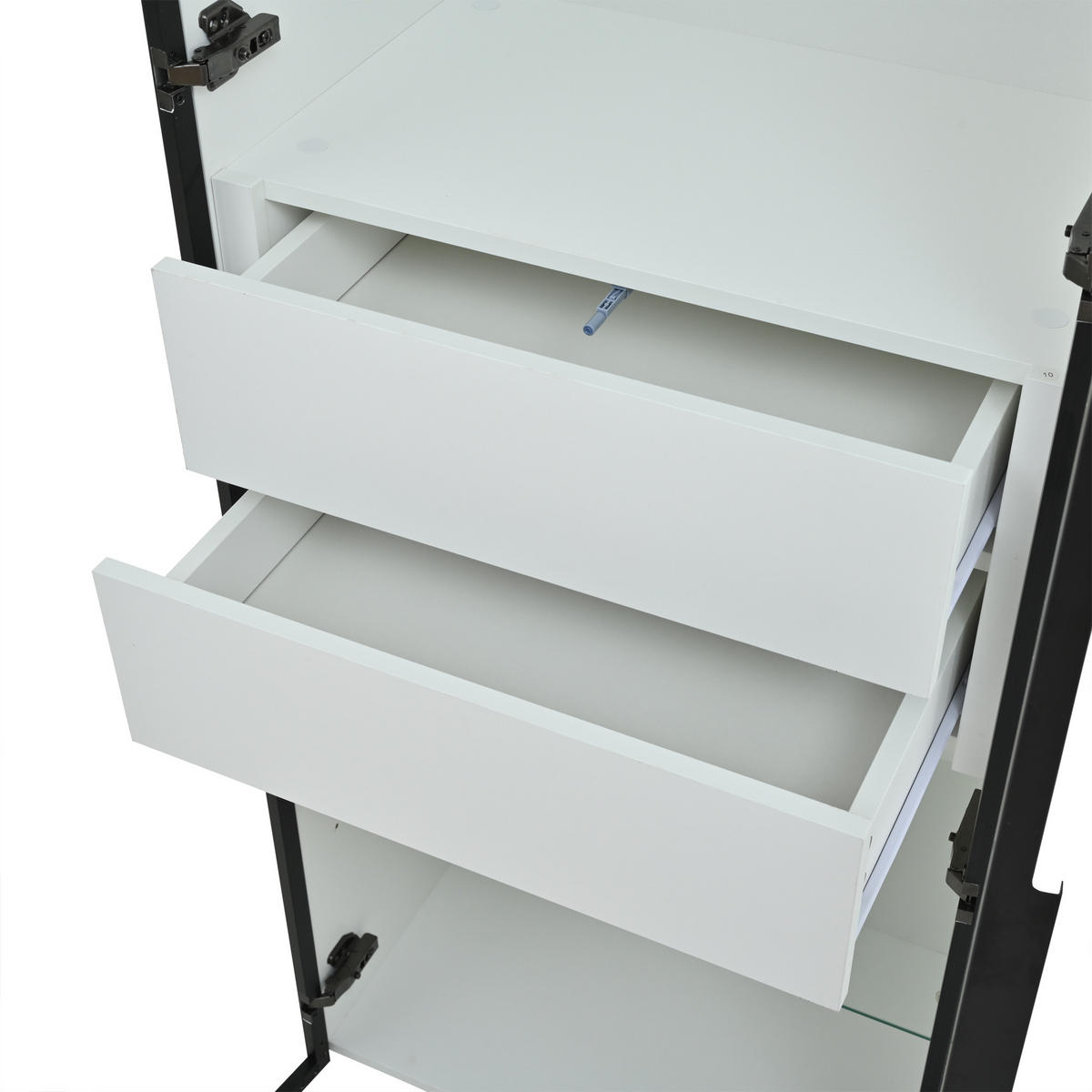 VITRINE LED Gehärtetes Glas 2 Glasböden 2 Schubladen Weiß - Multicolor, Glas (60/160/40cm) - FLIEKS