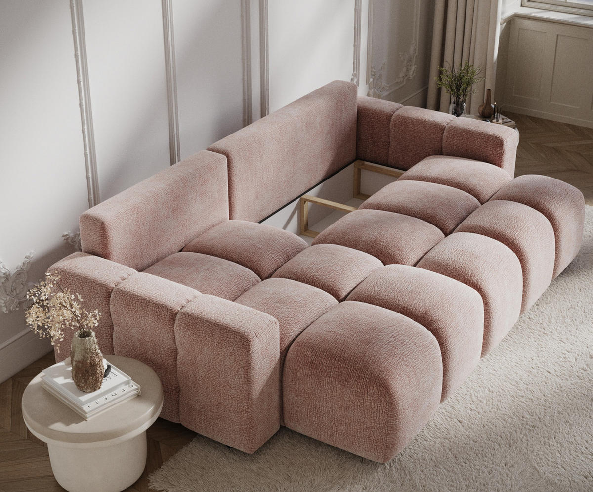 ECKSOFA MIT SCHLAFFUNKTION Ucci Rosa Chenille - Schwarz/Rosa, Holz/Holzwerkstoff (233/142cm) - Maison de Reve