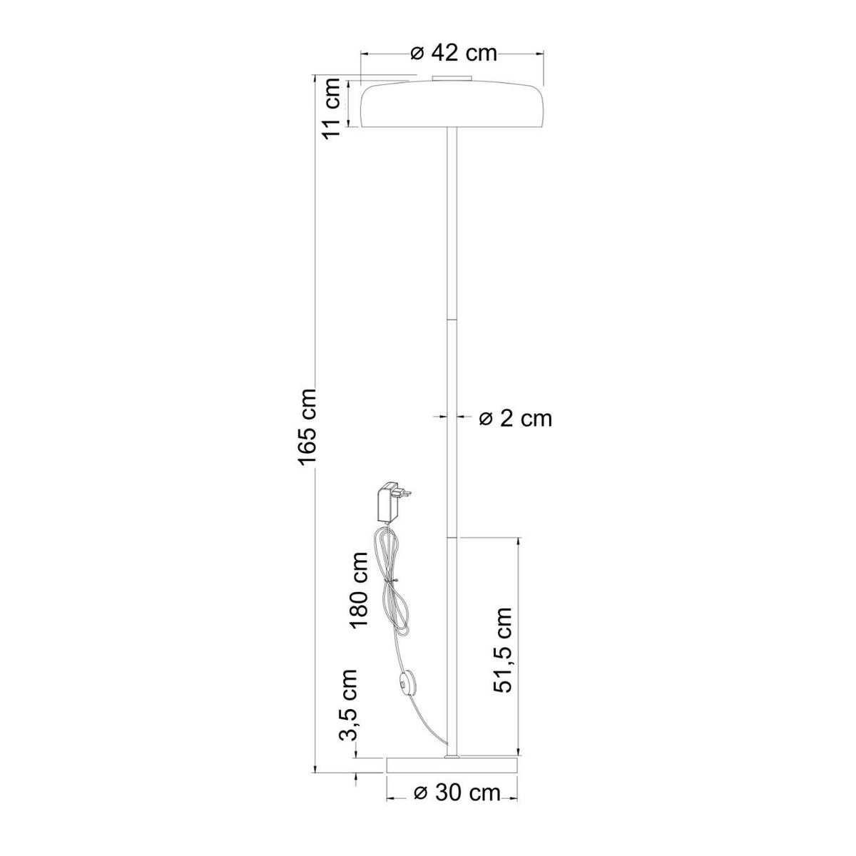 STEHLEUCHTE Riccardo, Schwarz und rauchgrau, 165cm - Schwarz, Glas (165/42/165cm) - KOSILUM
