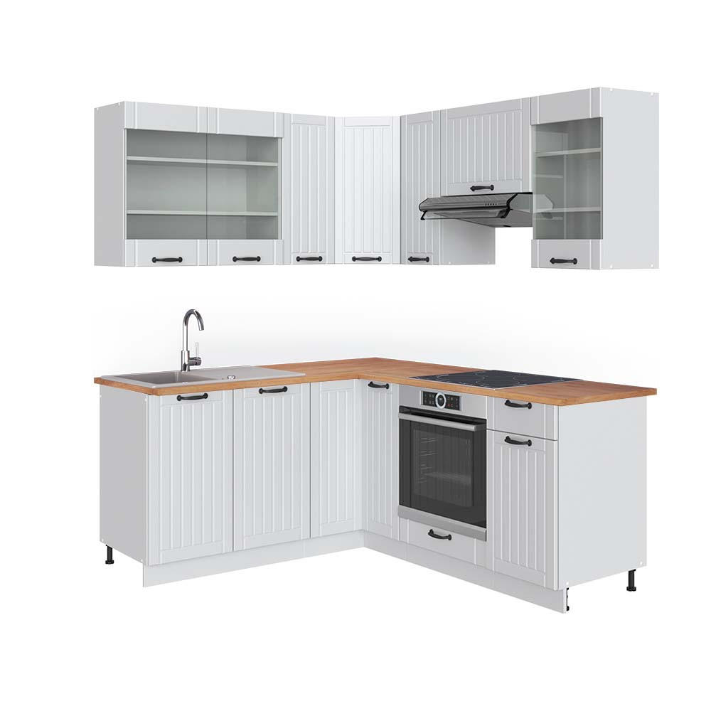 ECKKÜCHE Fame-Line Weiß Landhaus/Weiß 160 x 190 cm, AP Eiche - Creme/Weiß, Holzwerkstoff (190/81.6/60cm) - Vicco