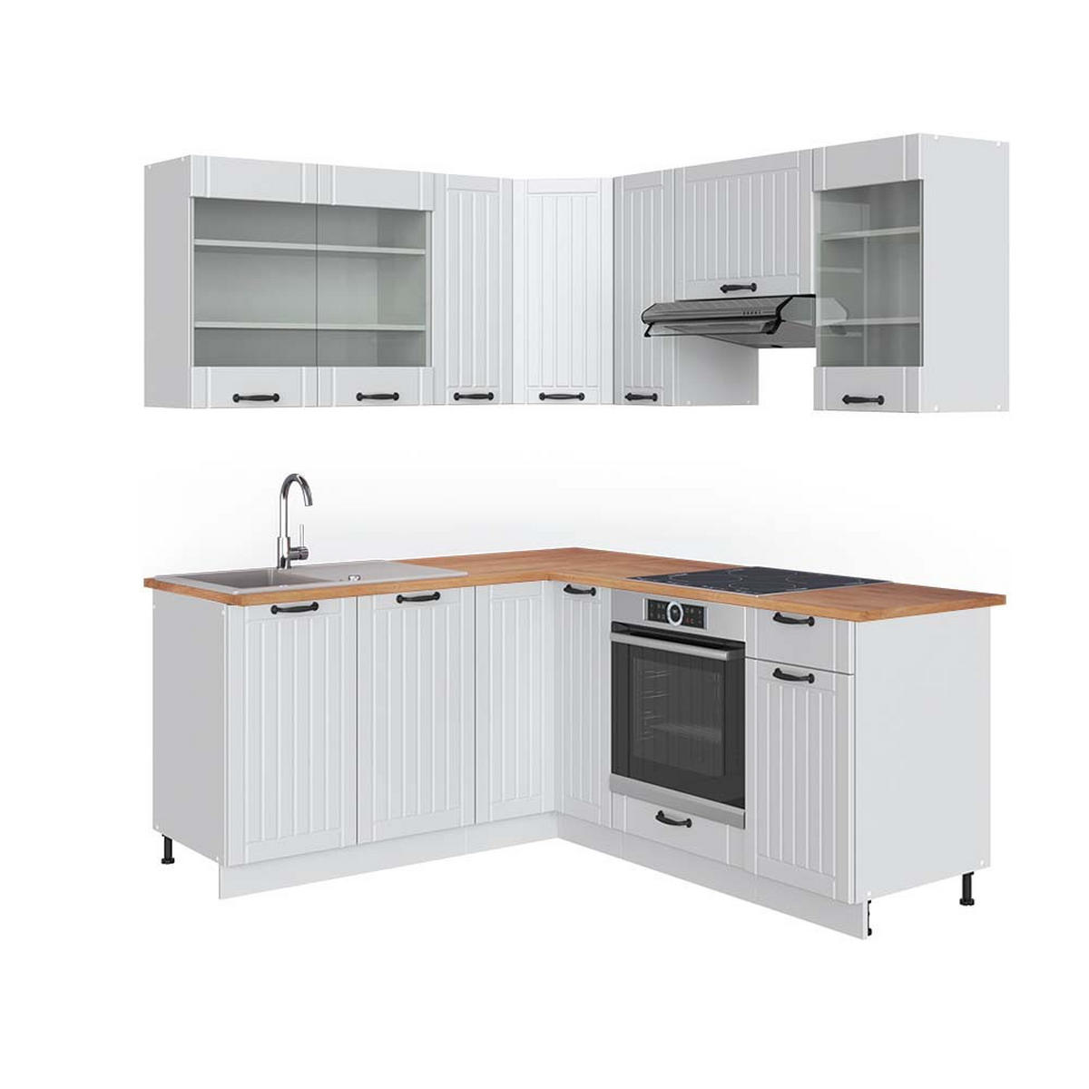 ECKKÜCHE Fame-Line Weiß Landhaus/Weiß 160 x 190 cm, AP Eiche - Creme/Weiß, Holzwerkstoff (190/81.6/60cm) - Vicco
