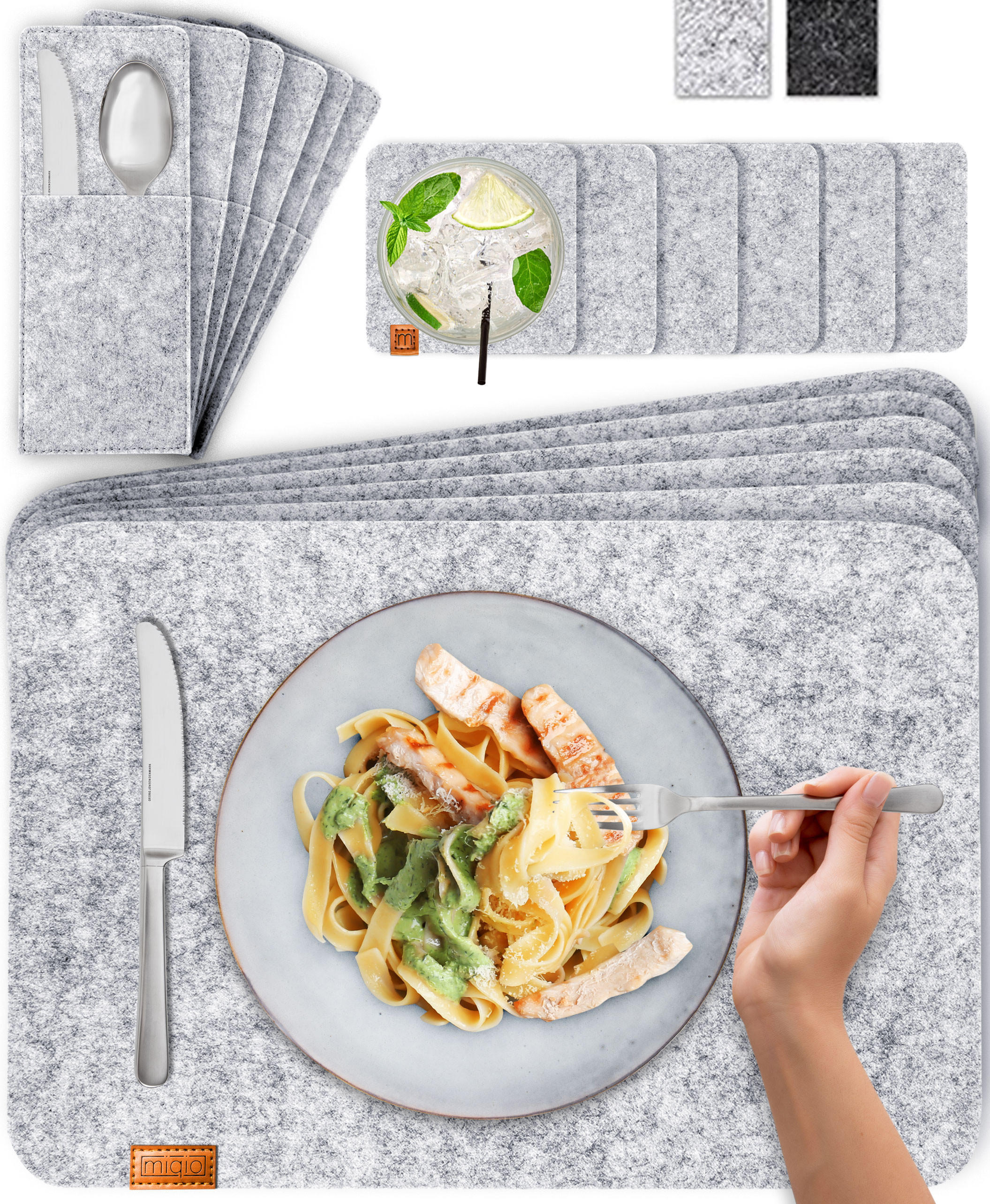 PLATZSETS Untersetzer Taschen 18er-Set - Hellgrau, Textil (44/45/3cm) - Miqio Design