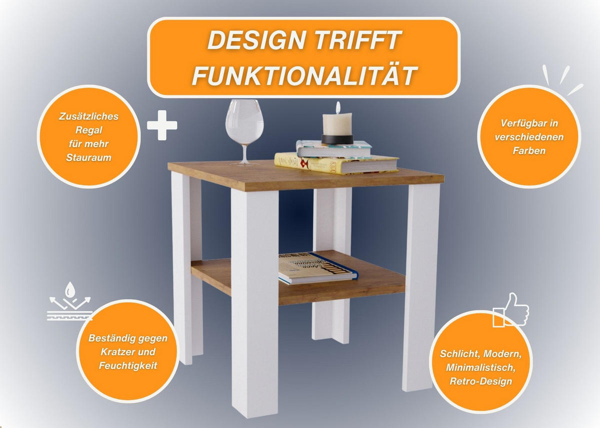 COUCHTISCH Lara53 53/47/53 - Nussbaumfarben/Weiß, Holzwerkstoff (53/53/47cm) - RAUMHIRSCH FURNITURE